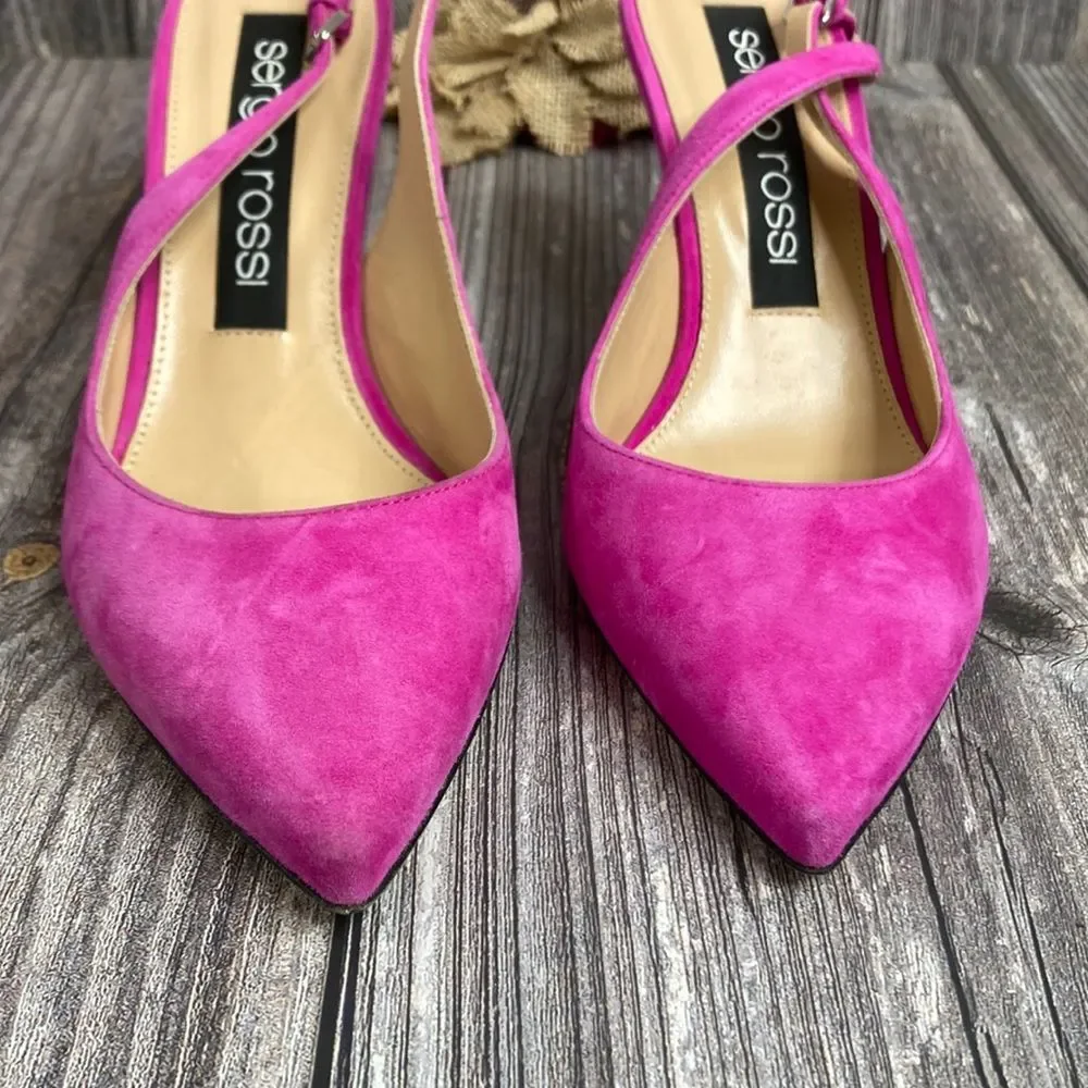Sergio Rossi Scarpe Donna Pink Suede Slingback Pumps 39M - Picture 8 of 8